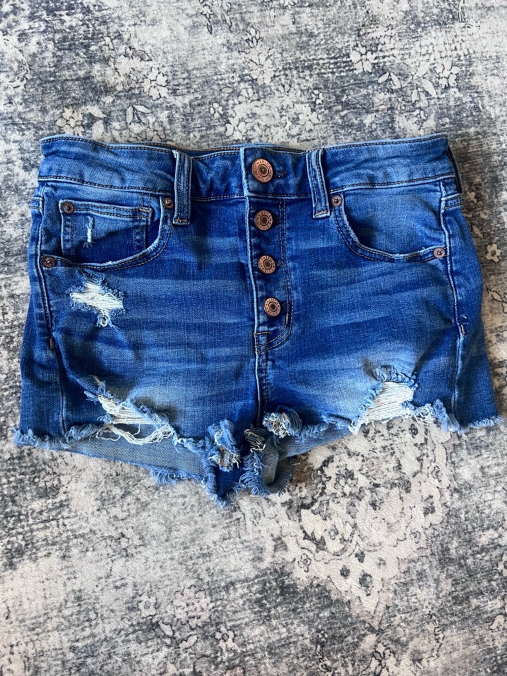 American Eagle Outfitters Distressed Dark Blue High-Rise Shortie Sz 4